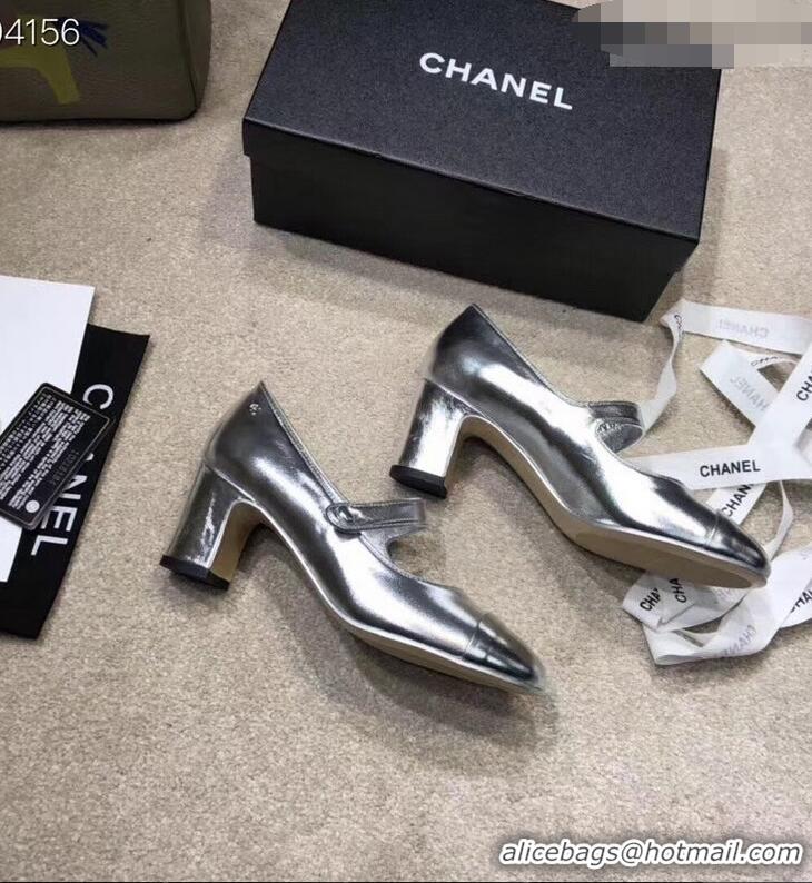 Buy Cheap Chanel Heel 6.5cm Calfskin Mary Janes Pumps G34429 Silver 2019