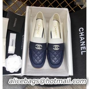 Low Cost CHANEL 3CM HEEL LAMBSKIN LOAFERS G34345 BLUE/WHITE 2019