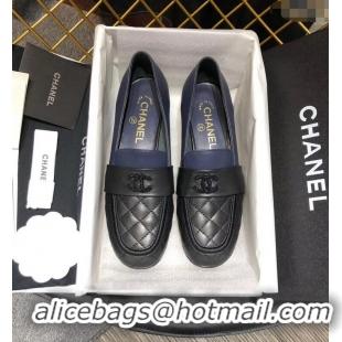 Hot Sell CHANEL 3CM HEEL LAMBSKIN LOAFERS G34345 BLACK 2019