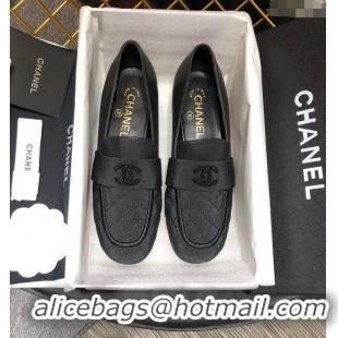 Best Luxury CHANEL 3CM HEEL LAMBSKIN/canvas LOAFERS G34345 Black 2019