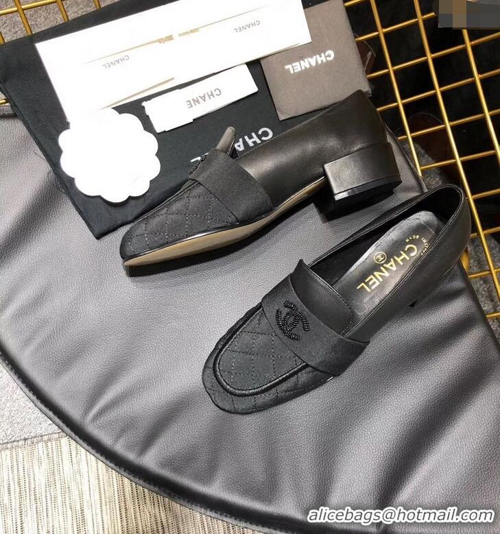 Best Luxury CHANEL 3CM HEEL LAMBSKIN/canvas LOAFERS G34345 Black 2019