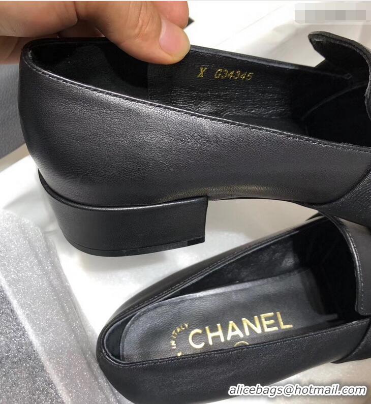 Best Luxury CHANEL 3CM HEEL LAMBSKIN/canvas LOAFERS G34345 Black 2019