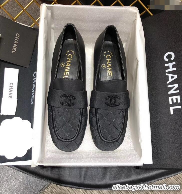 Best Luxury CHANEL 3CM HEEL LAMBSKIN/canvas LOAFERS G34345 Black 2019