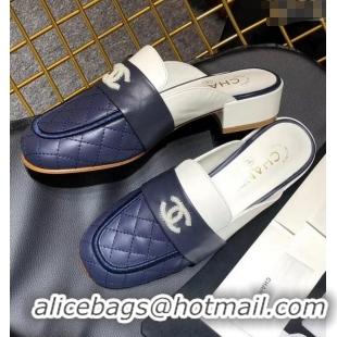 Good Quality CHANEL 3CM HEEL LAMBSKIN SANDALS G34569 BLUE/WHITE 2019