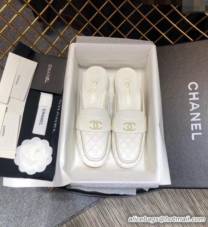 Good Product CHANEL 3CM HEEL LAMBSKIN SANDALS G34568 WHITE 2019