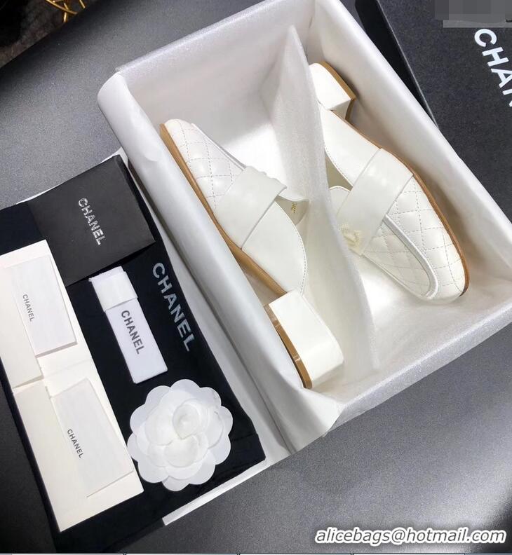 Good Product CHANEL 3CM HEEL LAMBSKIN SANDALS G34568 WHITE 2019