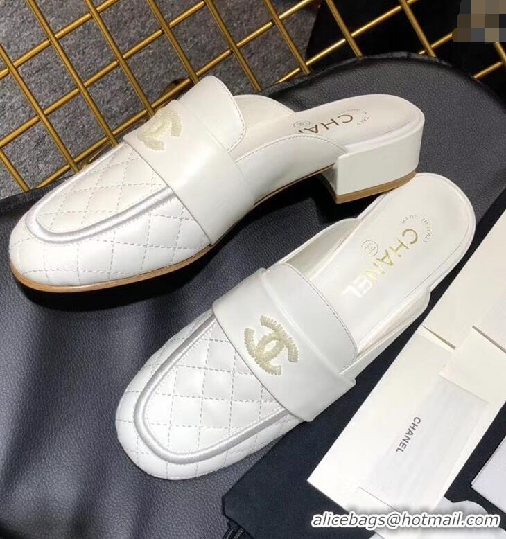 Good Product CHANEL 3CM HEEL LAMBSKIN SANDALS G34568 WHITE 2019