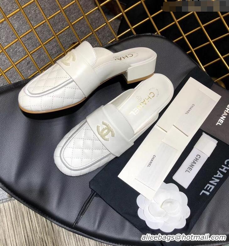 Good Product CHANEL 3CM HEEL LAMBSKIN SANDALS G34568 WHITE 2019