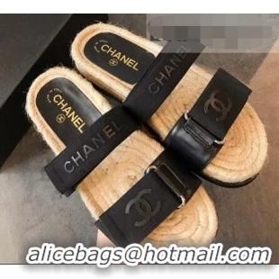 Buy Discount Chanel Logo Magic Loop Mules Slipper Sandals Espadrilles G95301 Black 2019