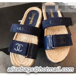 Buy Promotion Chanel Logo Magic Loop Mules Slipper Sandals Espadrilles G95301 Blue 2019