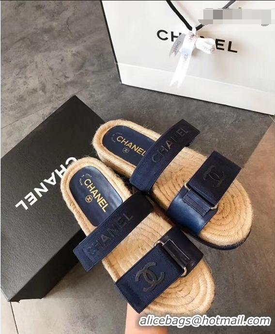 Buy Promotion Chanel Logo Magic Loop Mules Slipper Sandals Espadrilles G95301 Blue 2019