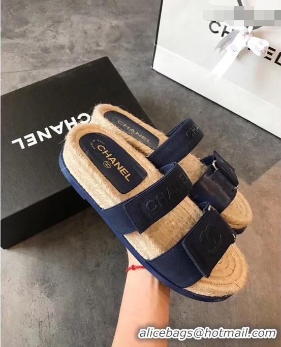 Buy Promotion Chanel Logo Magic Loop Mules Slipper Sandals Espadrilles G95301 Blue 2019