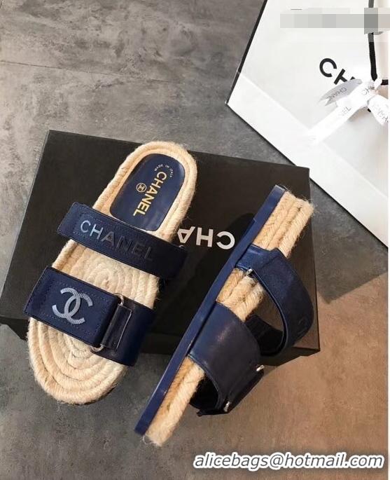 Buy Promotion Chanel Logo Magic Loop Mules Slipper Sandals Espadrilles G95301 Blue 2019