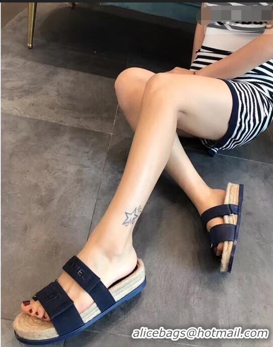 Buy Promotion Chanel Logo Magic Loop Mules Slipper Sandals Espadrilles G95301 Blue 2019