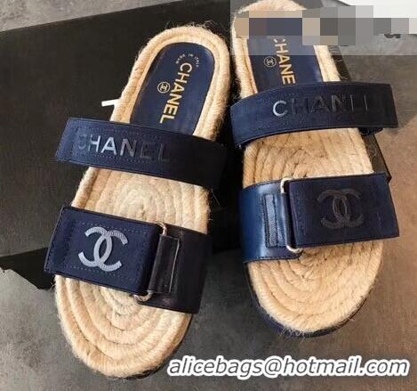 Buy Promotion Chanel Logo Magic Loop Mules Slipper Sandals Espadrilles G95301 Blue 2019