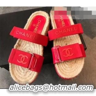 Low Price Chanel Logo Magic Loop Mules Slipper Sandals Espadrilles G95301 Red 2019