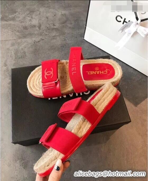 Low Price Chanel Logo Magic Loop Mules Slipper Sandals Espadrilles G95301 Red 2019