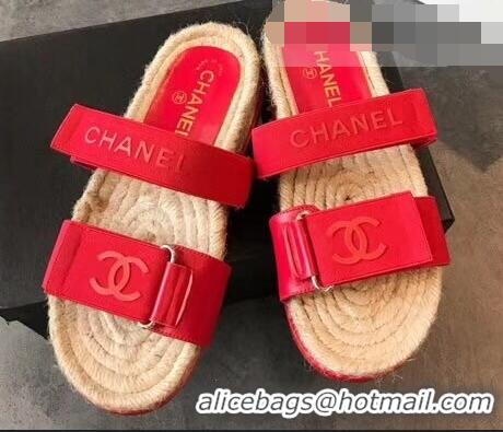 Low Price Chanel Logo Magic Loop Mules Slipper Sandals Espadrilles G95301 Red 2019