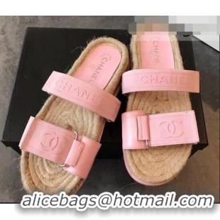 Low Cost Chanel Logo Magic Loop Mules Slipper Sandals Espadrilles G95301 Pink 2019