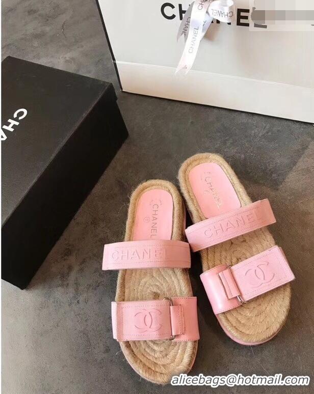 Low Cost Chanel Logo Magic Loop Mules Slipper Sandals Espadrilles G95301 Pink 2019