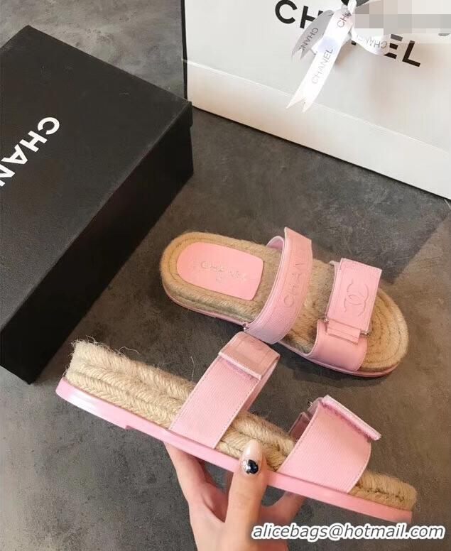 Low Cost Chanel Logo Magic Loop Mules Slipper Sandals Espadrilles G95301 Pink 2019