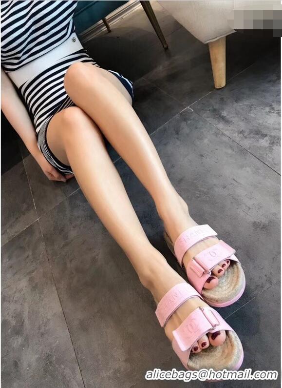 Low Cost Chanel Logo Magic Loop Mules Slipper Sandals Espadrilles G95301 Pink 2019