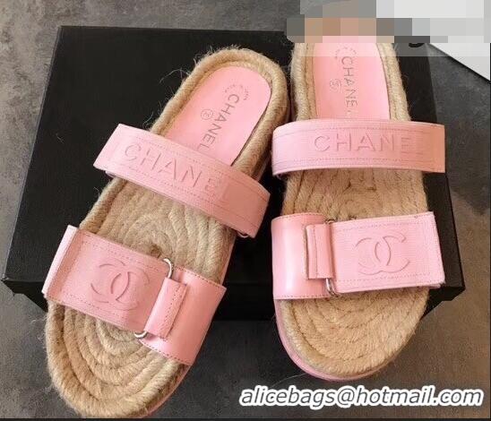 Low Cost Chanel Logo Magic Loop Mules Slipper Sandals Espadrilles G95301 Pink 2019