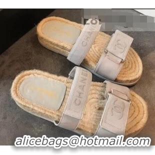 Promotional Chanel Logo Magic Loop Mules Slipper Sandals Espadrilles G95301 Light Gray 2019