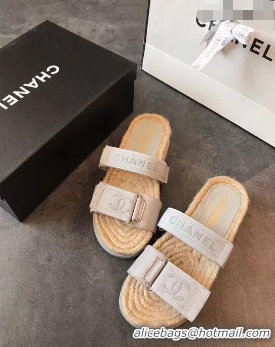 Promotional Chanel Logo Magic Loop Mules Slipper Sandals Espadrilles G95301 Light Gray 2019