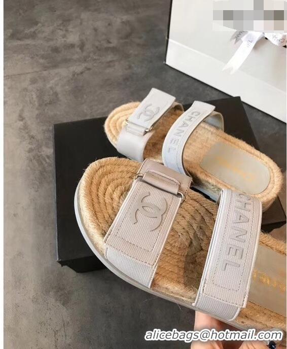 Promotional Chanel Logo Magic Loop Mules Slipper Sandals Espadrilles G95301 Light Gray 2019