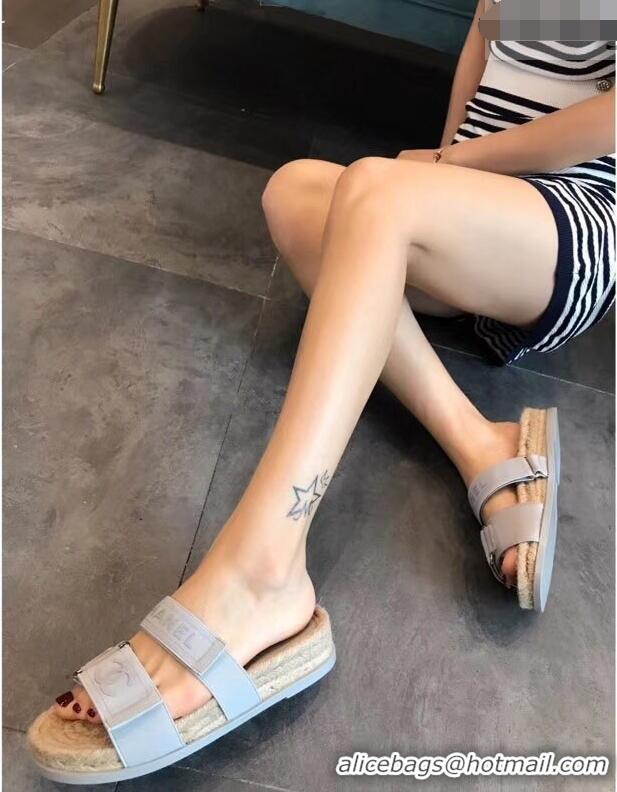 Promotional Chanel Logo Magic Loop Mules Slipper Sandals Espadrilles G95301 Light Gray 2019