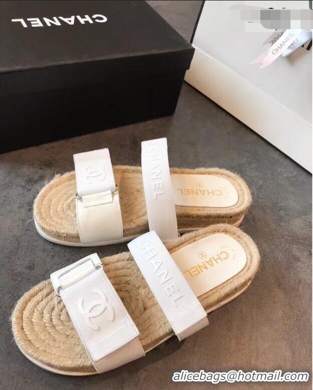 Reasonable Price Chanel Logo Magic Loop Mules Slipper Sandals Espadrilles G95301 White 2019