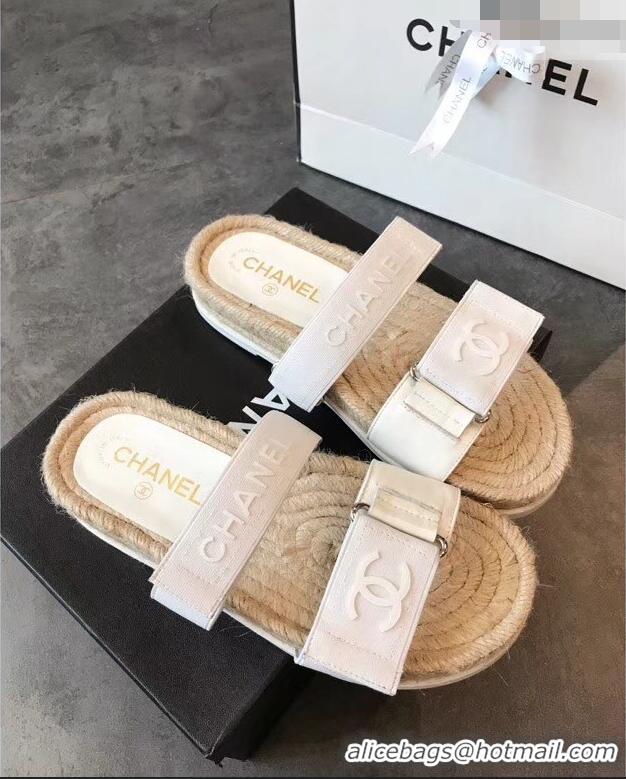 Reasonable Price Chanel Logo Magic Loop Mules Slipper Sandals Espadrilles G95301 White 2019