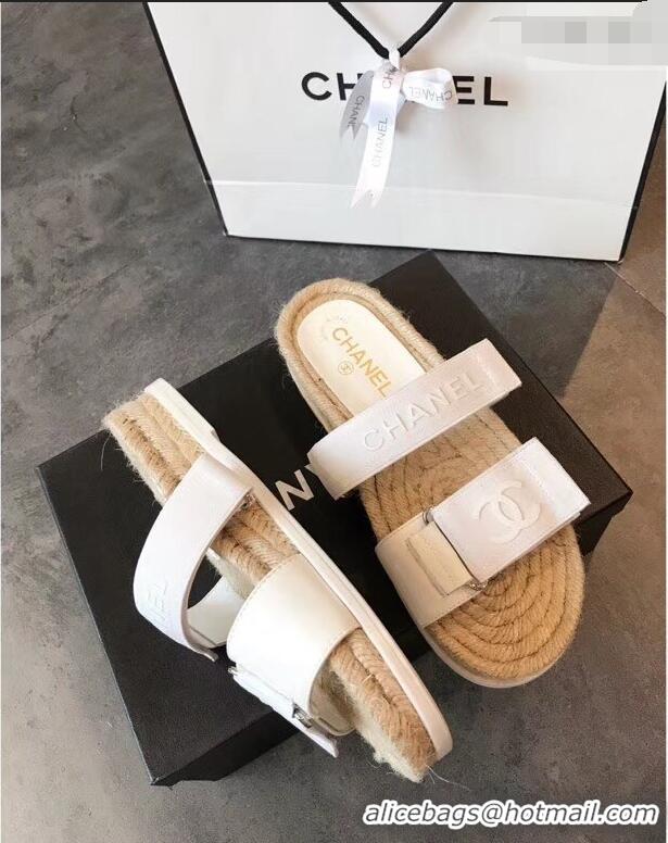 Reasonable Price Chanel Logo Magic Loop Mules Slipper Sandals Espadrilles G95301 White 2019