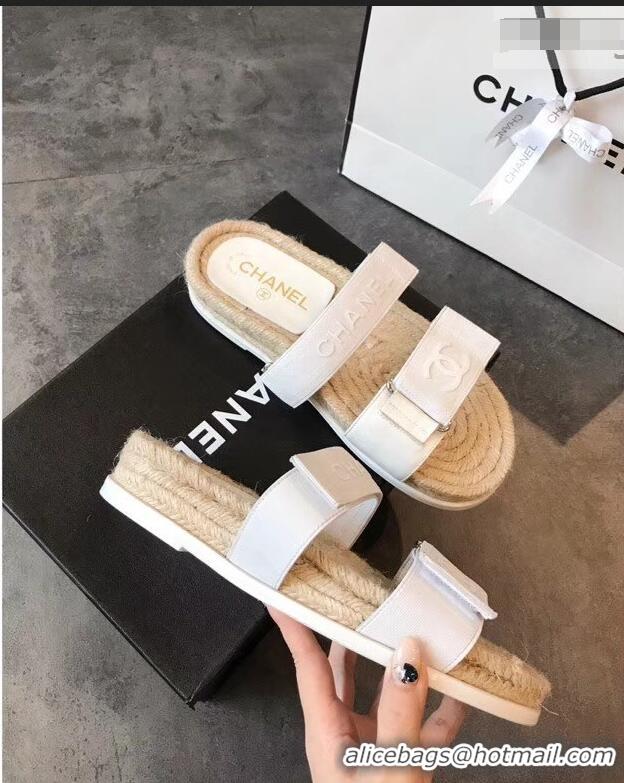 Reasonable Price Chanel Logo Magic Loop Mules Slipper Sandals Espadrilles G95301 White 2019