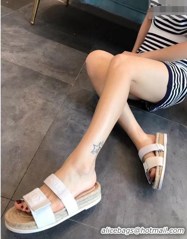 Reasonable Price Chanel Logo Magic Loop Mules Slipper Sandals Espadrilles G95301 White 2019