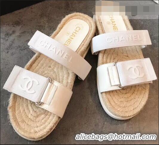 Reasonable Price Chanel Logo Magic Loop Mules Slipper Sandals Espadrilles G95301 White 2019