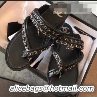 Free Shipping Chanel CC Logo Chain Thong Sandals G951307 Black 2019