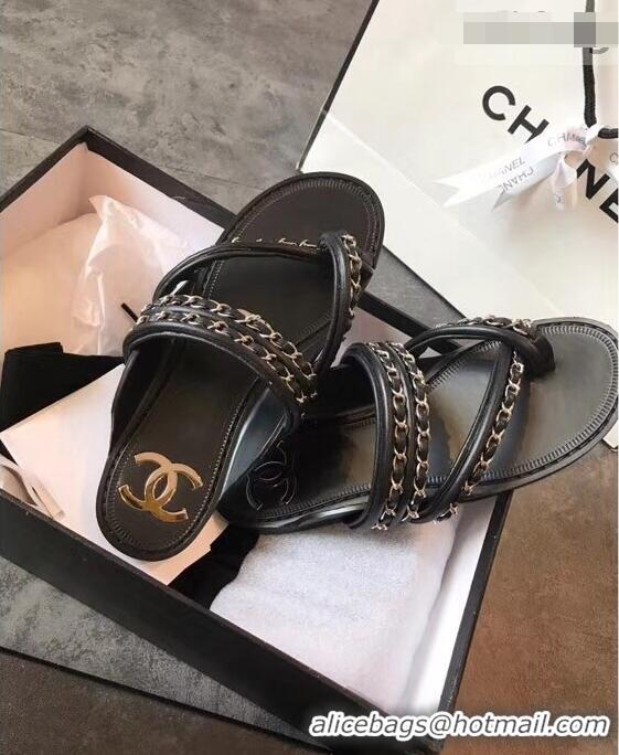 Free Shipping Chanel CC Logo Chain Thong Sandals G951307 Black 2019