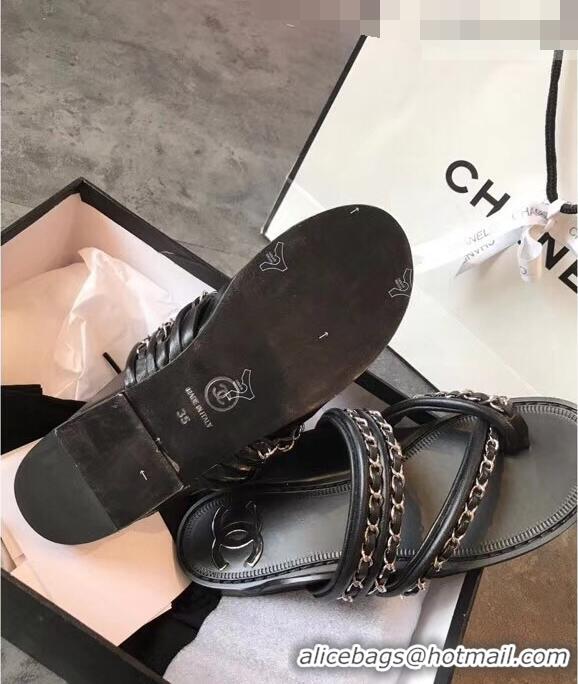 Free Shipping Chanel CC Logo Chain Thong Sandals G951307 Black 2019