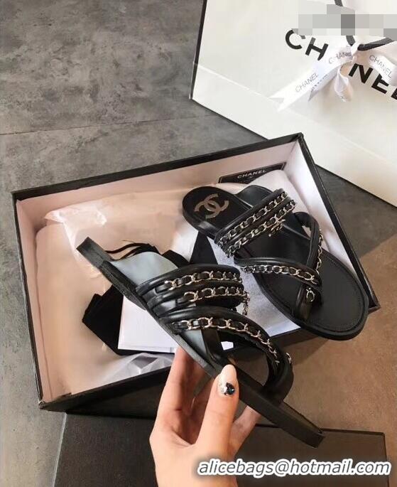 Free Shipping Chanel CC Logo Chain Thong Sandals G951307 Black 2019