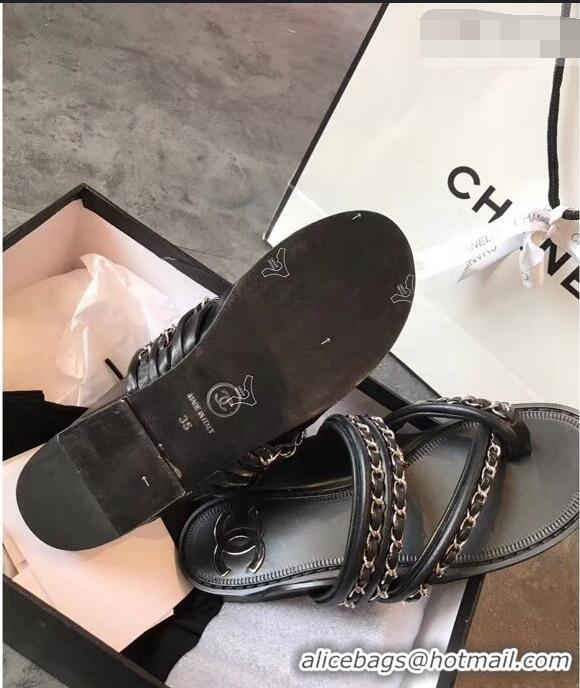 Free Shipping Chanel CC Logo Chain Thong Sandals G951307 Black 2019