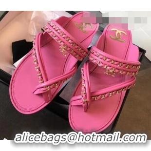 Hot Sell Chanel CC Logo Chain Thong Sandals G951307 Fuchsia 2019