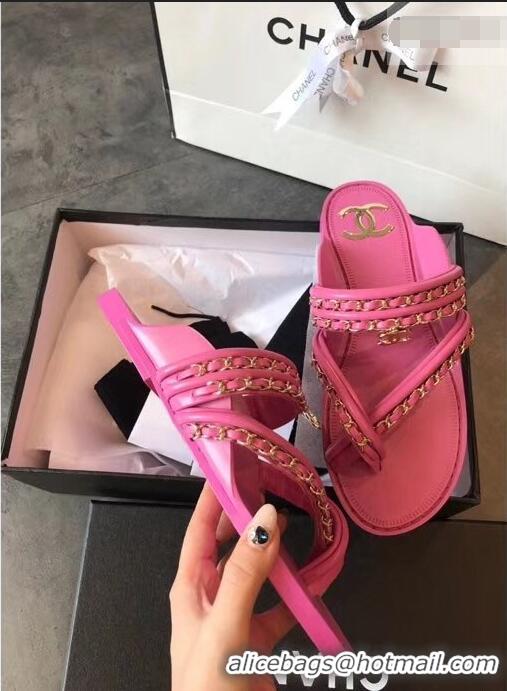 Hot Sell Chanel CC Logo Chain Thong Sandals G951307 Fuchsia 2019