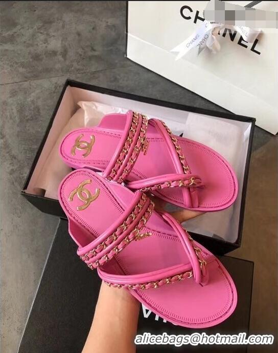 Hot Sell Chanel CC Logo Chain Thong Sandals G951307 Fuchsia 2019