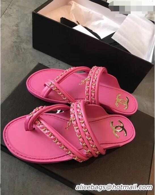 Hot Sell Chanel CC Logo Chain Thong Sandals G951307 Fuchsia 2019