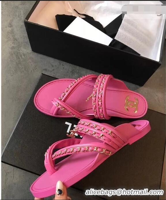 Hot Sell Chanel CC Logo Chain Thong Sandals G951307 Fuchsia 2019