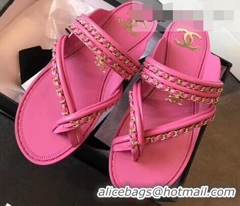 Hot Sell Chanel CC Logo Chain Thong Sandals G951307 Fuchsia 2019