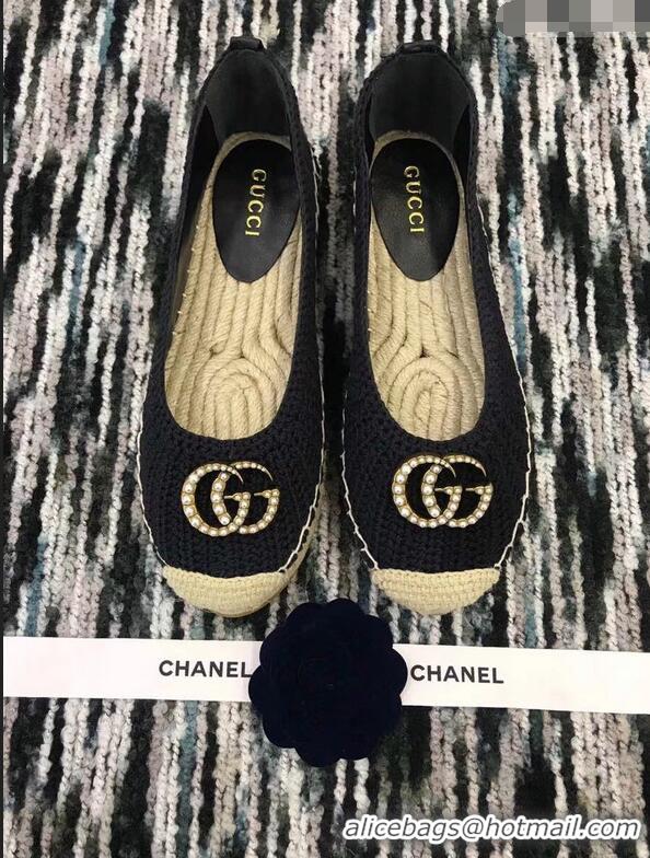 Low Price Gucci Crochet Espadrille With Pearls Double G 524974 Black