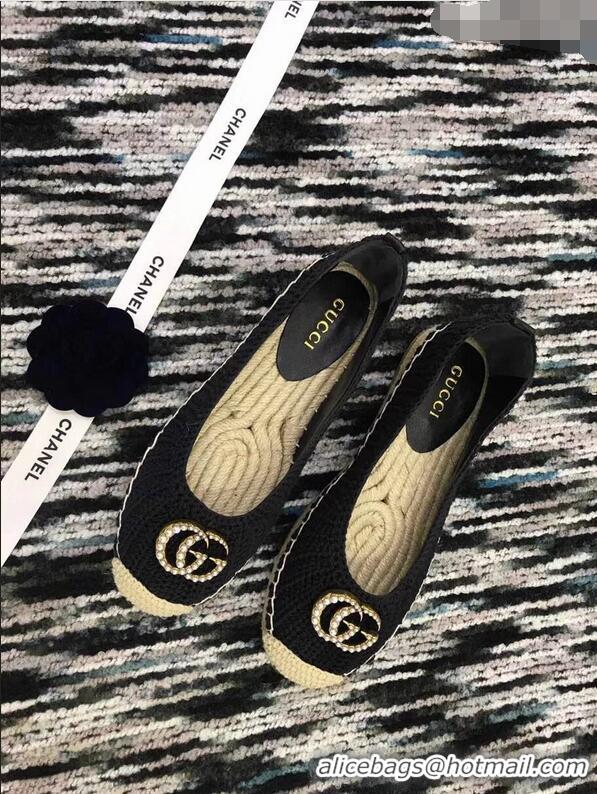 Low Price Gucci Crochet Espadrille With Pearls Double G 524974 Black